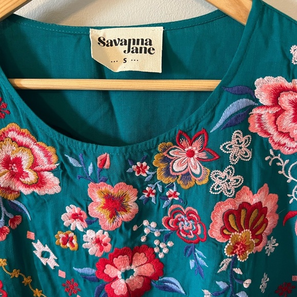 Savanna Jane Teal Classic Dolman Sleeve Embroidered Top - Picture 5 of 9